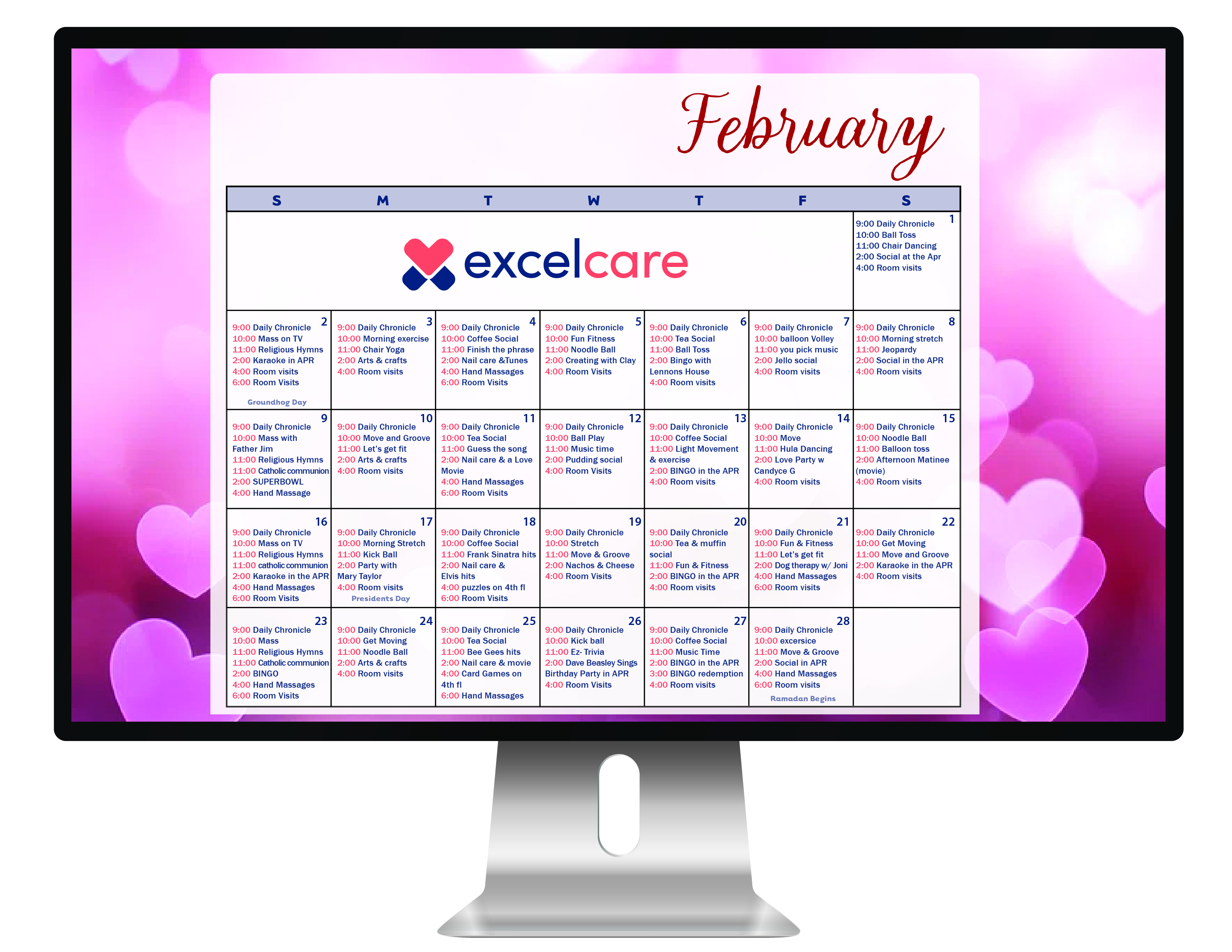 Excelcare Dover Calendar